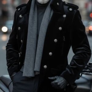 Men's Black Velvet Long COAT